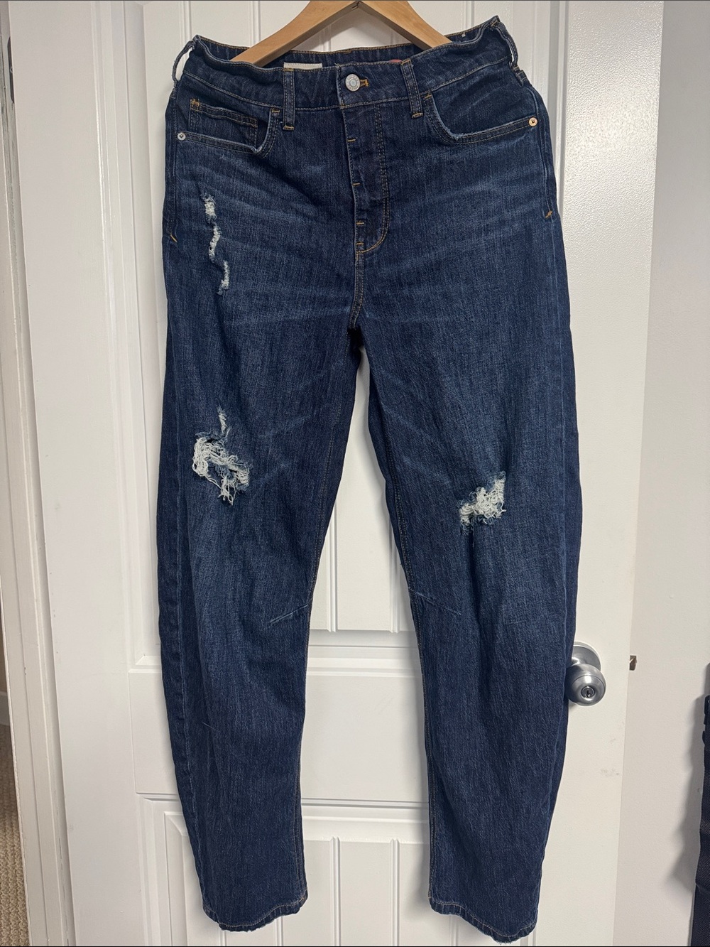 Anthropologie Dark Blue Distressed Boyfriend Jeans